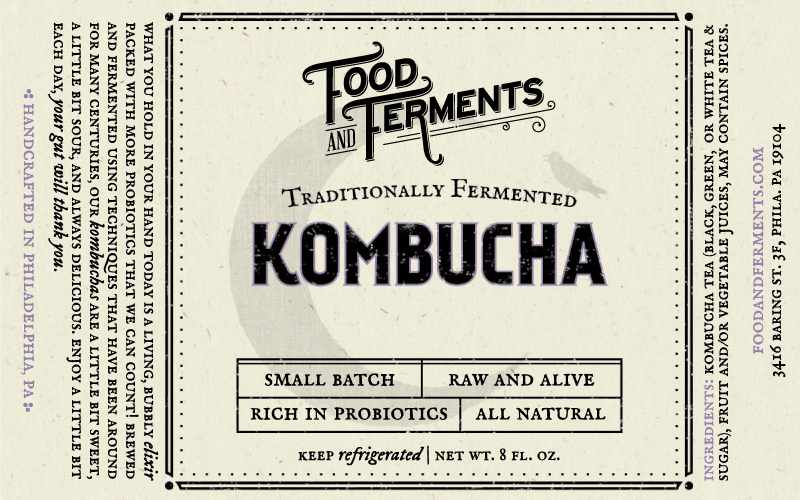 Food and Ferments Kombucha Label - Beverage Label
