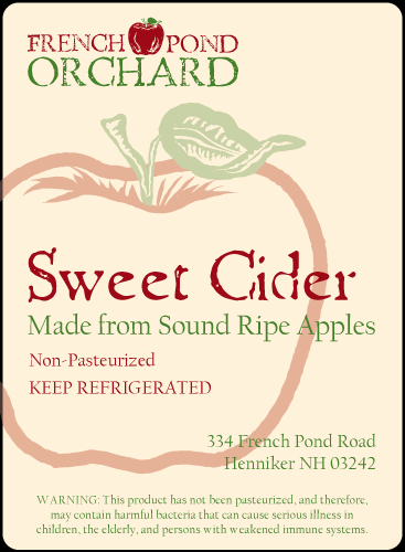 French Pond Orchard Pressed Cider Label - Beverage Label