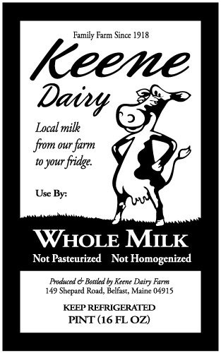 Keene Dairy Milk Label