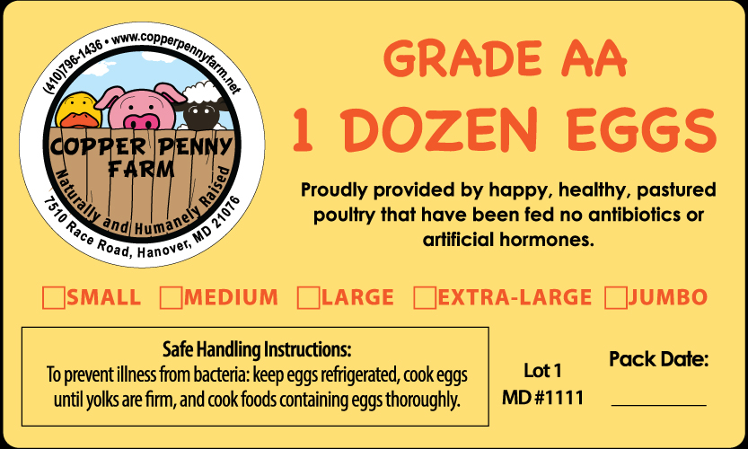 Copper Penny Farm 1 Dozen Eggs Label