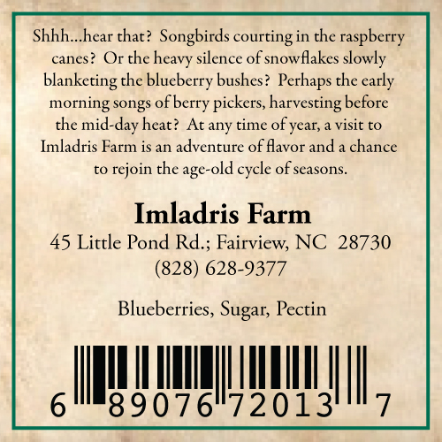 Imladris Blueberry Jam Back Label