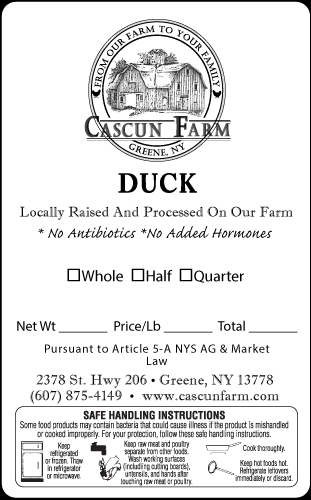 Cascun Farm Duck Label