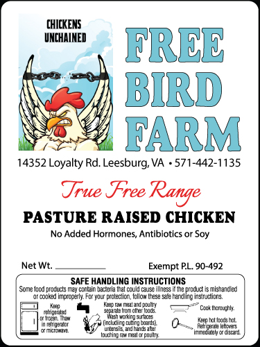 Free Bird Farm Pasture Raised Chicken Label