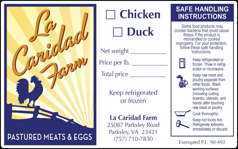 La Caridad Farm Chicken and Duck Label