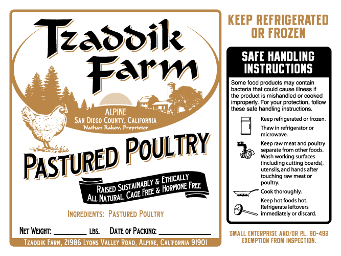 Tzaddick Poultry Label - Pastured Poultry